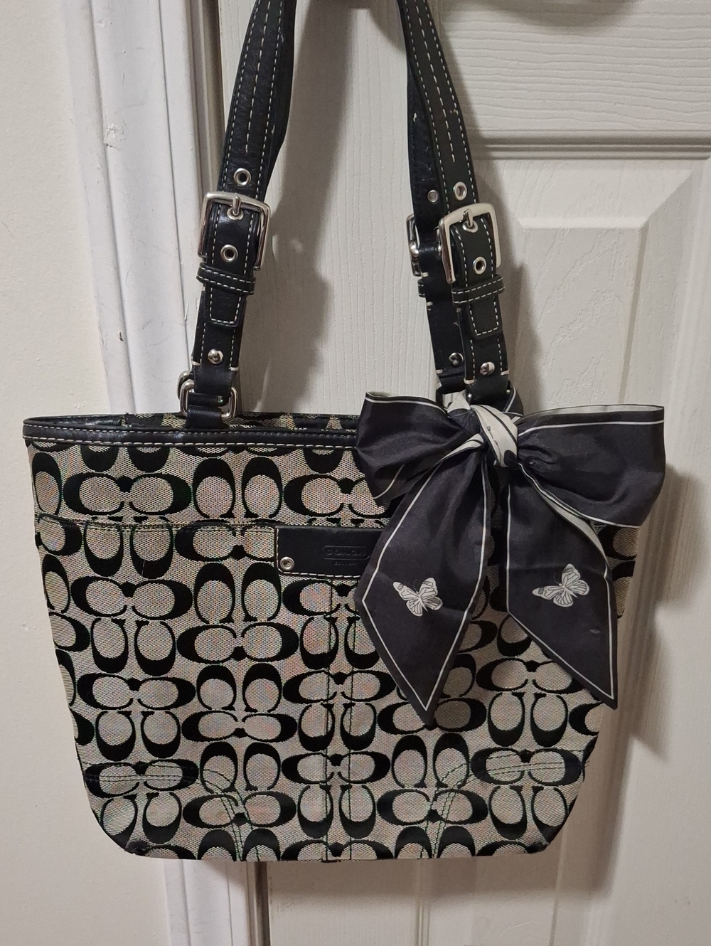 Coach Hamptons Signature Tote with Decorative Bow Accent
